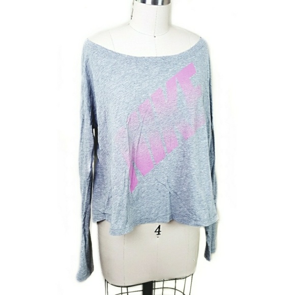 Nike Tops - NIKE Pink/Gray Cotton Off Shoulder Long Sleeve Tee